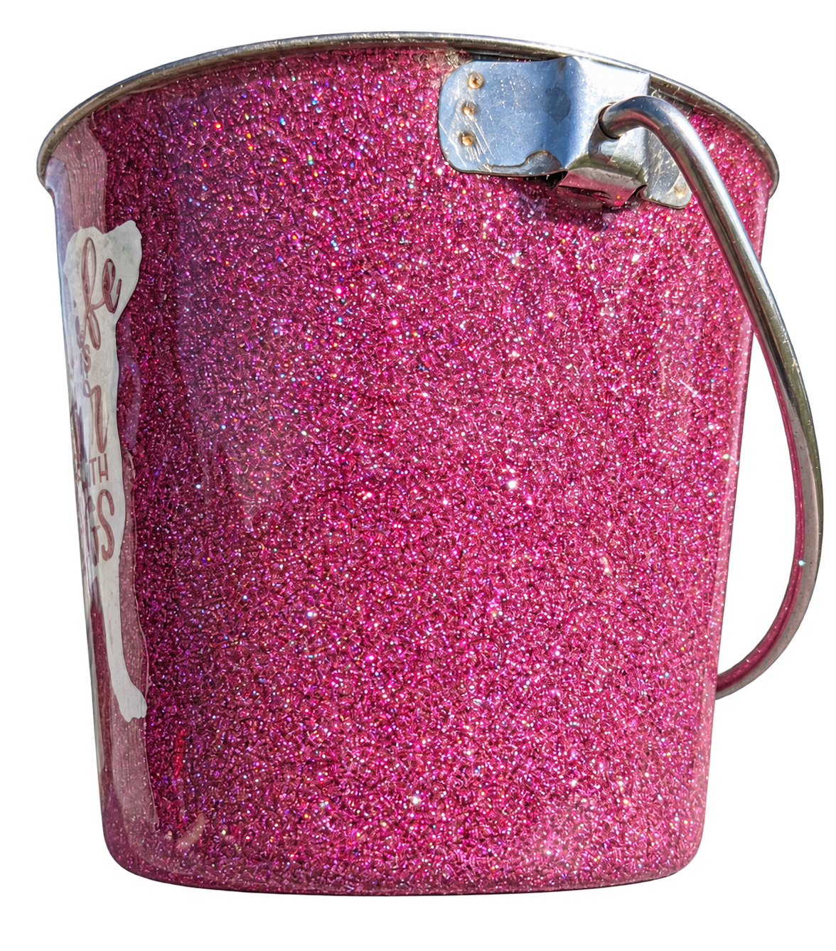 Hand-Decorated Dog Water Bucket — Life Is Better With Dogs, Pink, alternate view