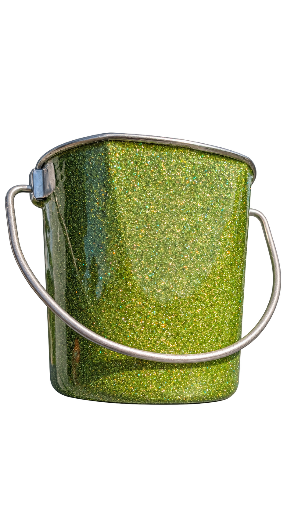 Hand-Decorated Dog Water Bucket — Green Glitter Paw, alternate view