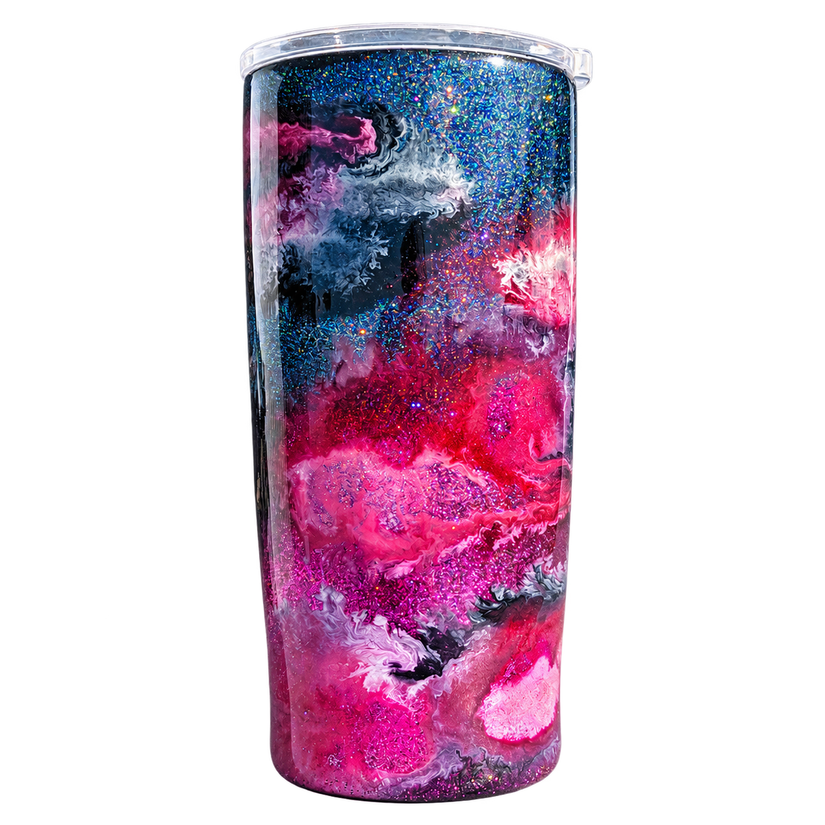 Hand-Painted Pink Galaxy Glitter Tumbler