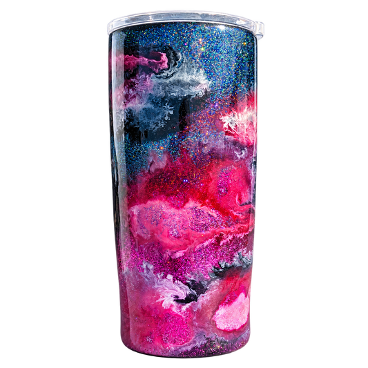 Hand-Painted Pink Galaxy Glitter Tumbler