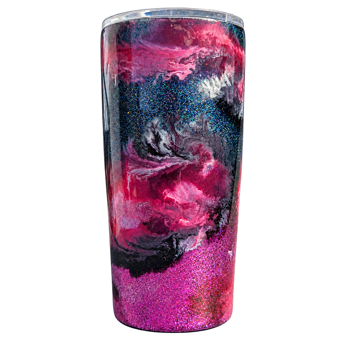 Hand-Painted Pink Galaxy Glitter Tumbler