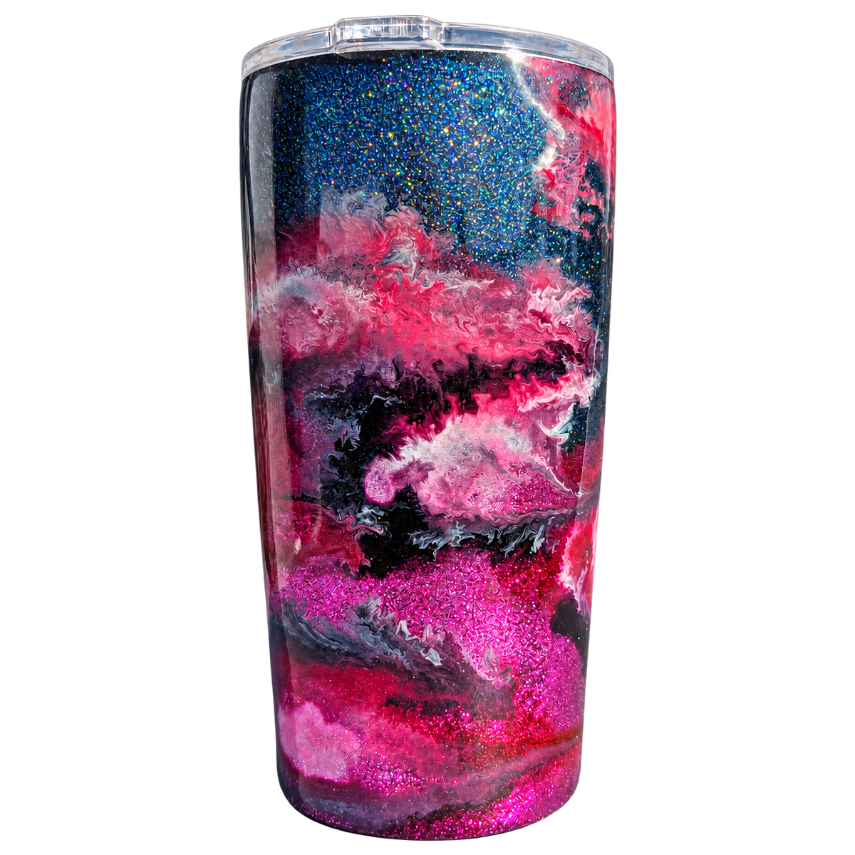 Hand-Painted Pink Galaxy Glitter Tumbler