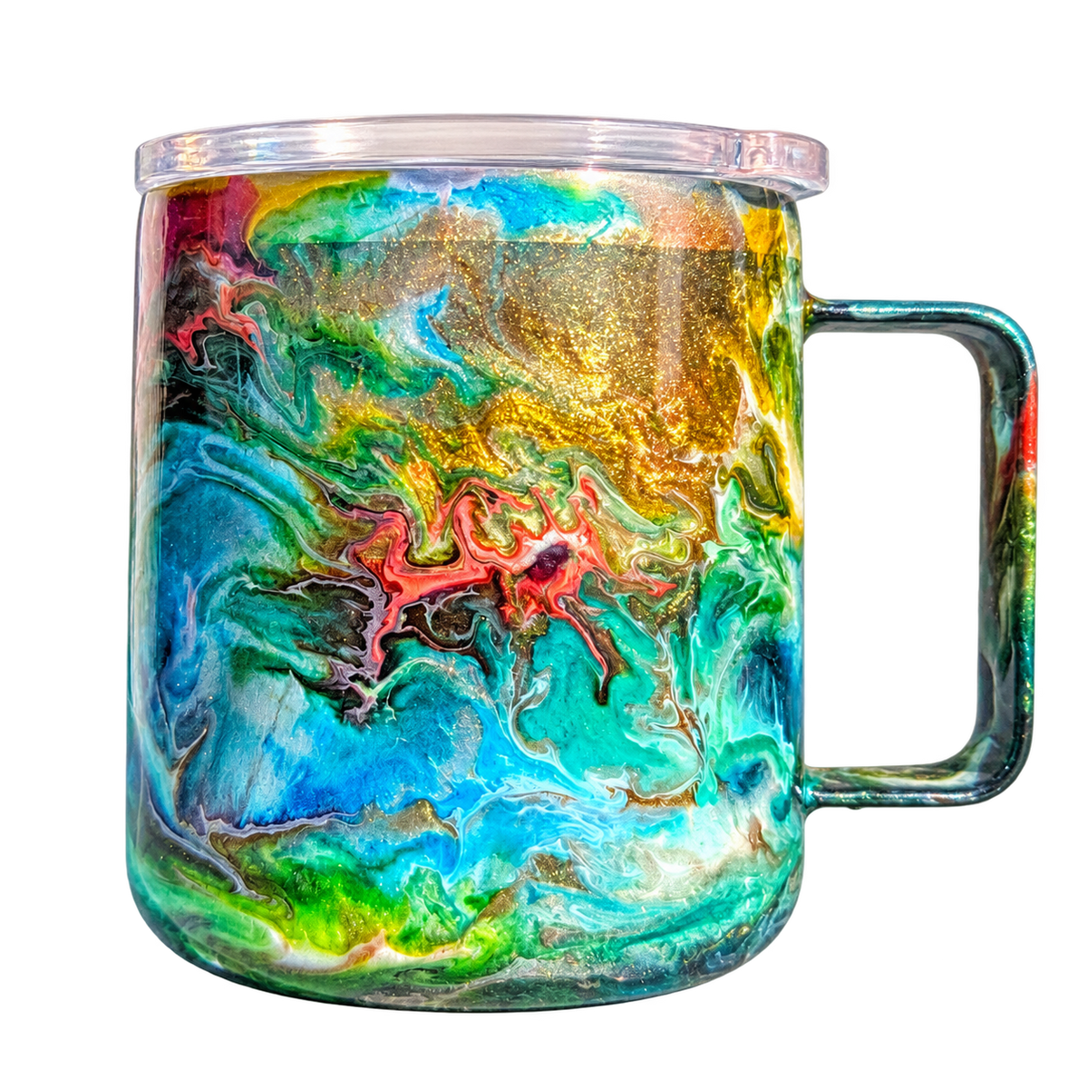 Hand-Painted Ocean & Gold Marbled Mug