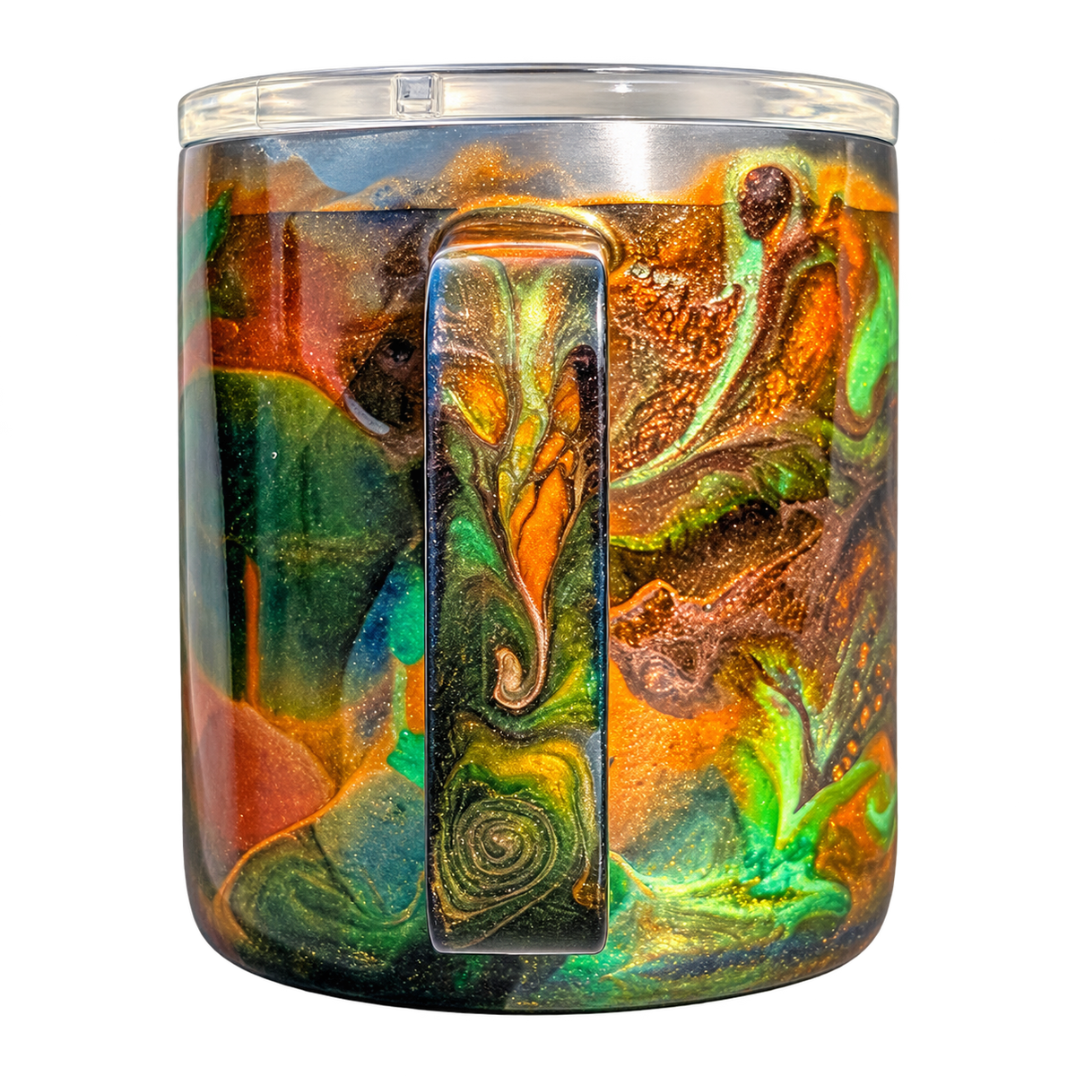 Hand-Painted Emerald & Copper Marbled Mug