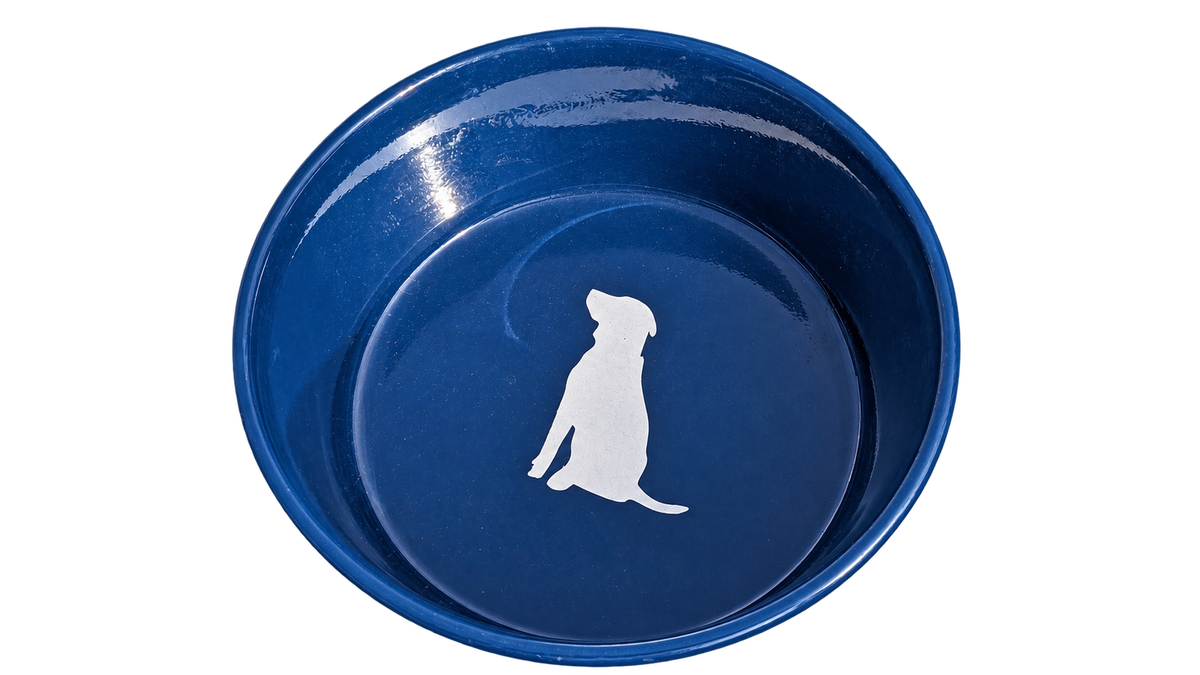 Hand-Painted Dog Bowl — Autumn Rainbow Marble, interior view