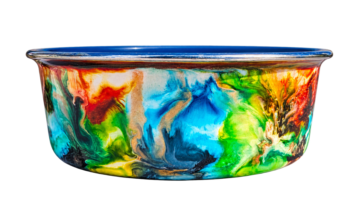 Hand-Painted Dog Bowl — Sunshine Marble, front view