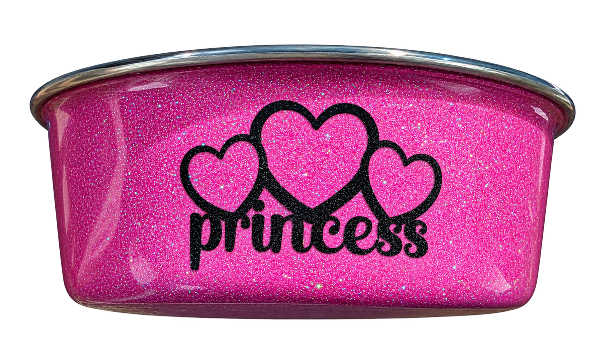 Hand-Decorated Dog Bowl — Princess, front view