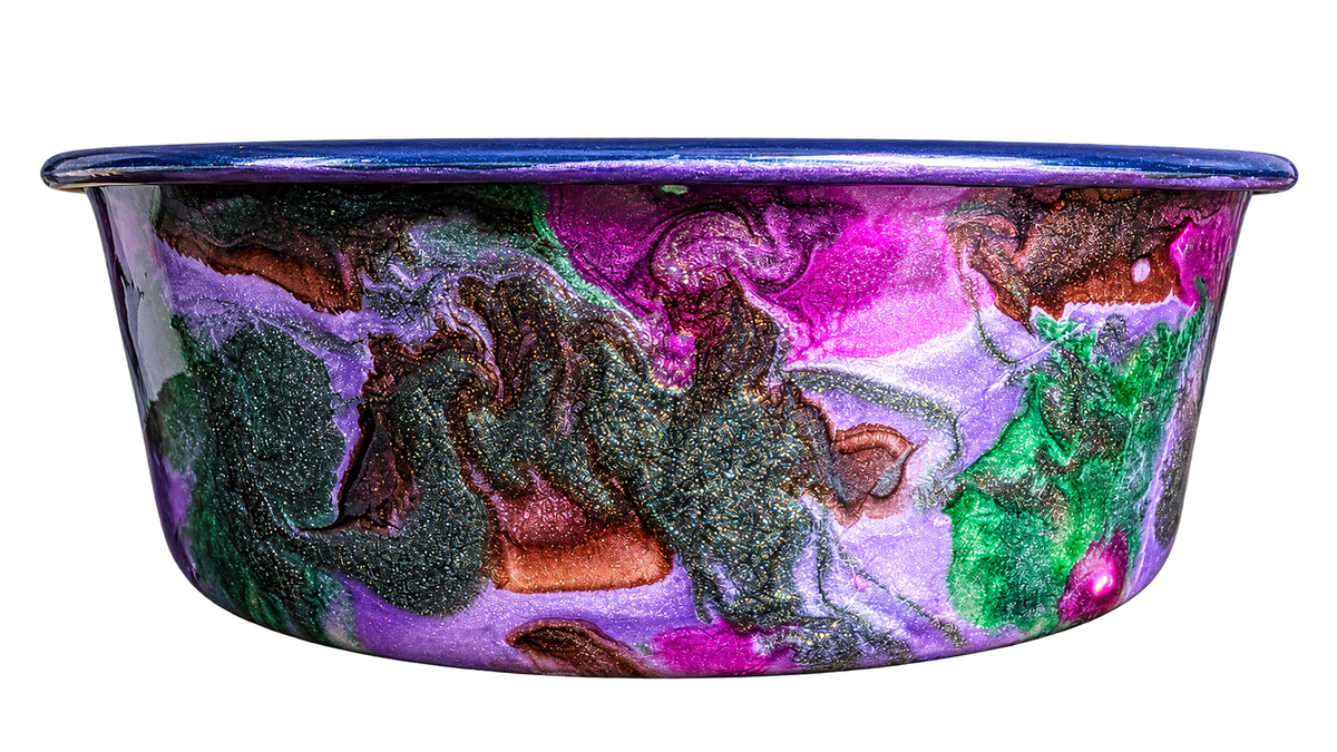Hand-Painted Dog Bowl — Lavender Garden Marble, front view