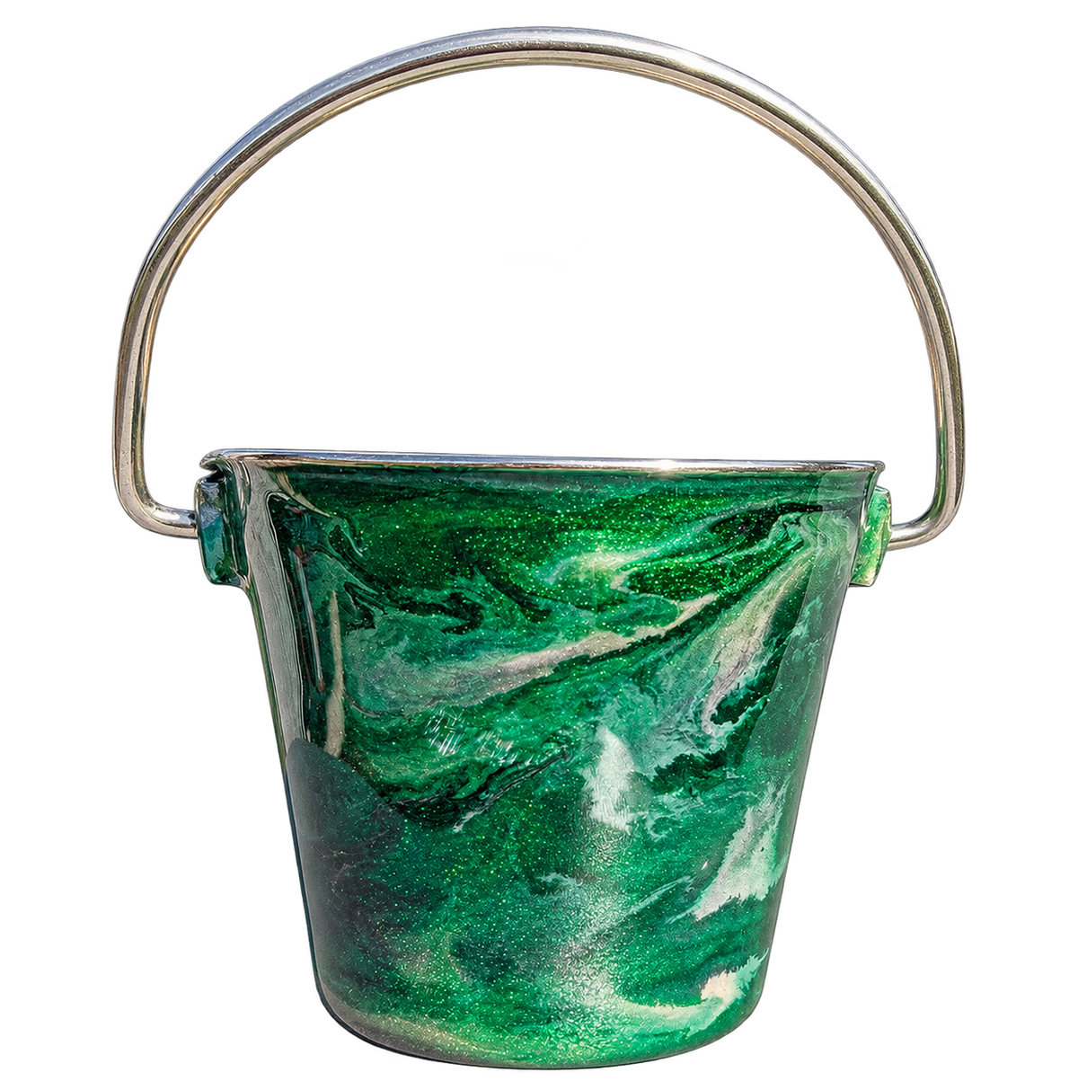 Hand-Painted Dog Water Bucket — Emerald Marble, front view