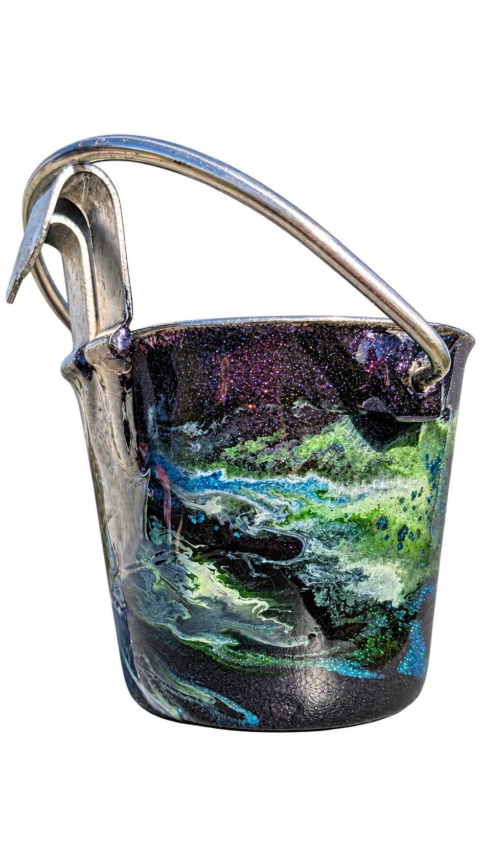 Hand-Painted Dog Water Bucket — Midnight Forest Marble, alternate view