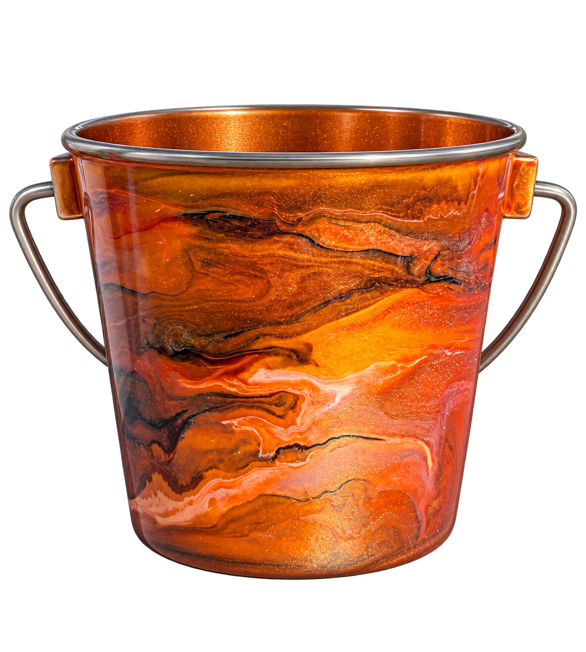 Hand-Painted Dog Water Bucket — Copper Sunset Marble, front view