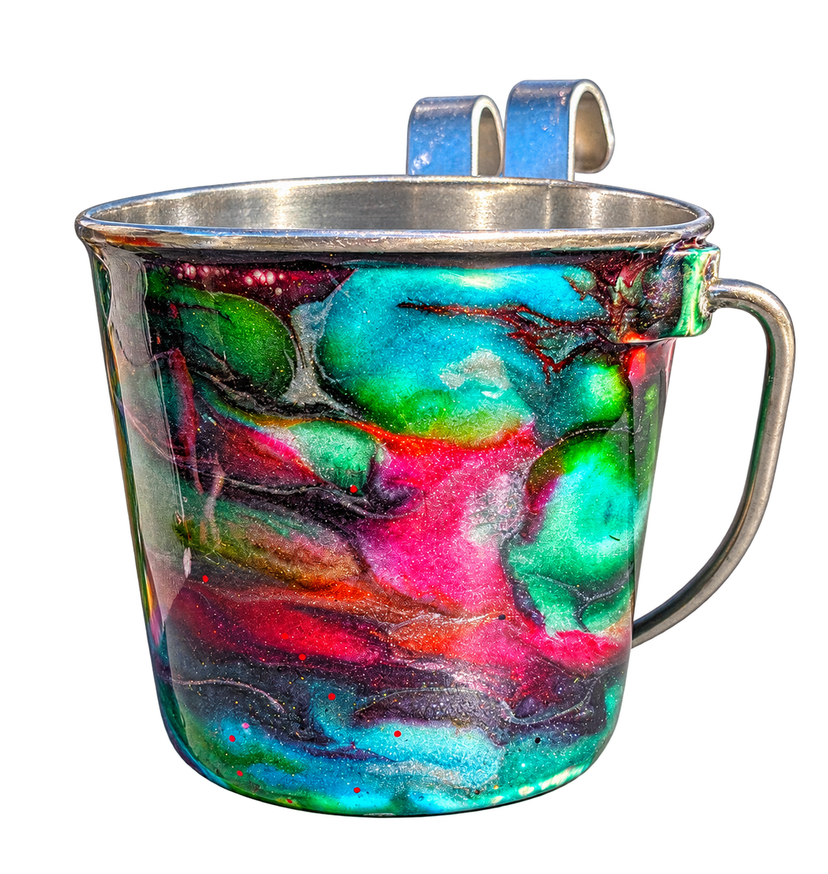Hand-Painted Dog Water Bucket — Carnival Marble, front view