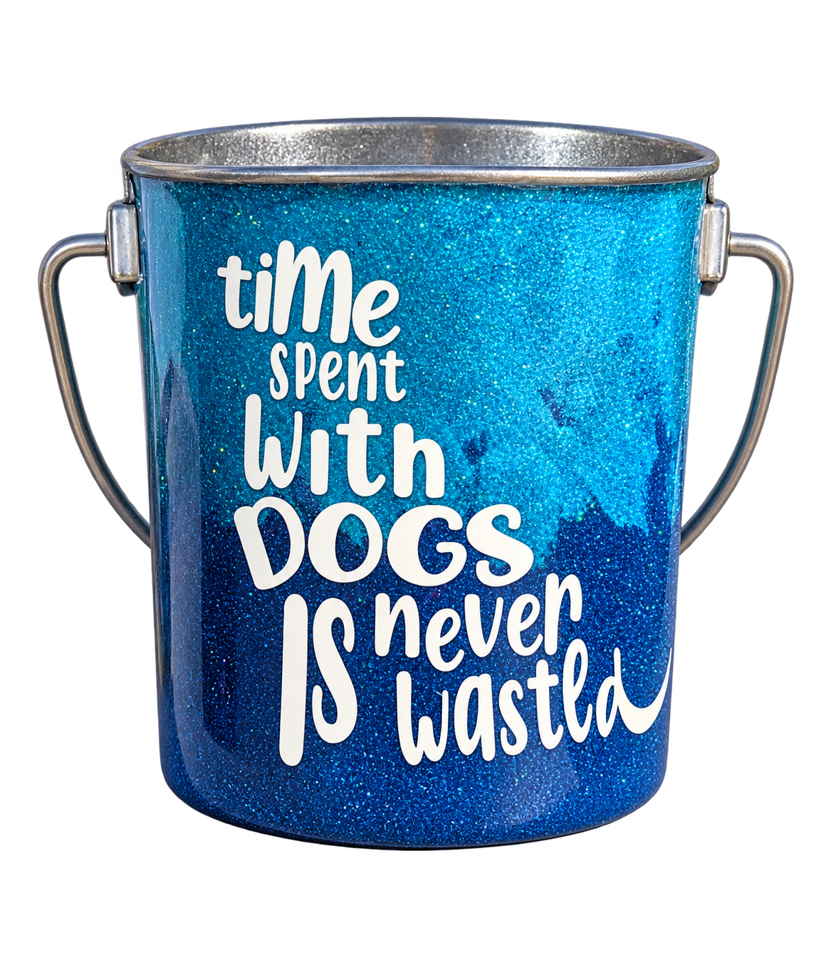 Hand-Decorated Dog Water Bucket — Time Spent With Dogs, front view