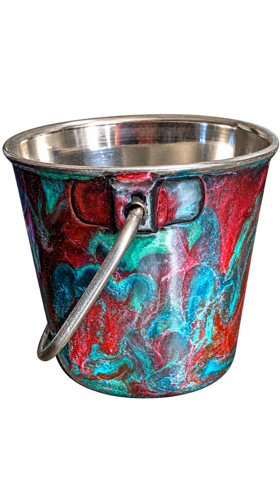 Hand-Painted Dog Water Bucket — Teal & Burgundy Marble, alternate view