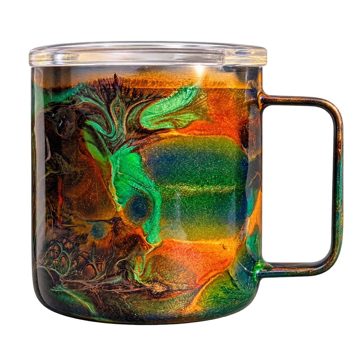 Hand-Painted Emerald & Copper Marbled Mug